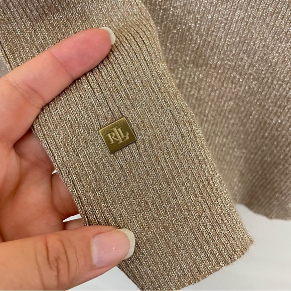 Lauren Ralph Lauren Gold Metallic Ribbed Turtleneck Sweater Size XL - Picture 6 of 11